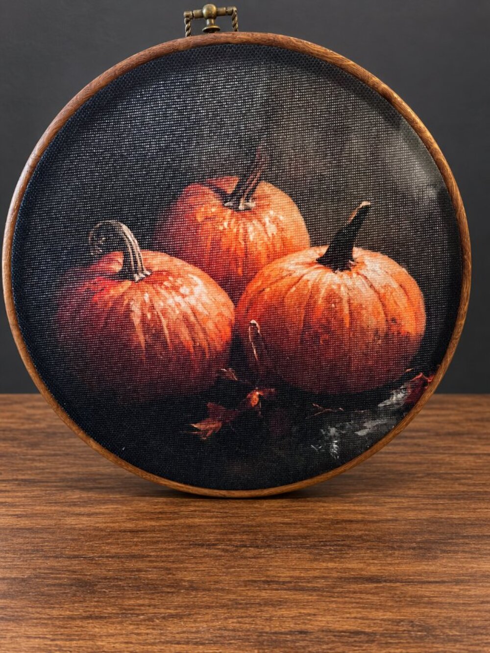 Fall Pumpkin Round Hoop Wall Decor Autumn Harvest 10”